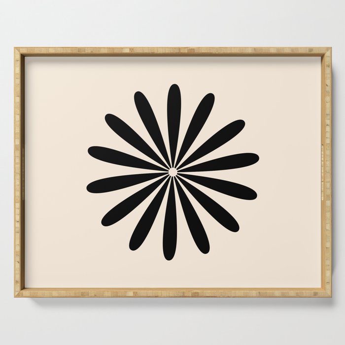 Big Daisy Retro Minimalist Black and Almond Cream Serving Tray Gallery Image 1