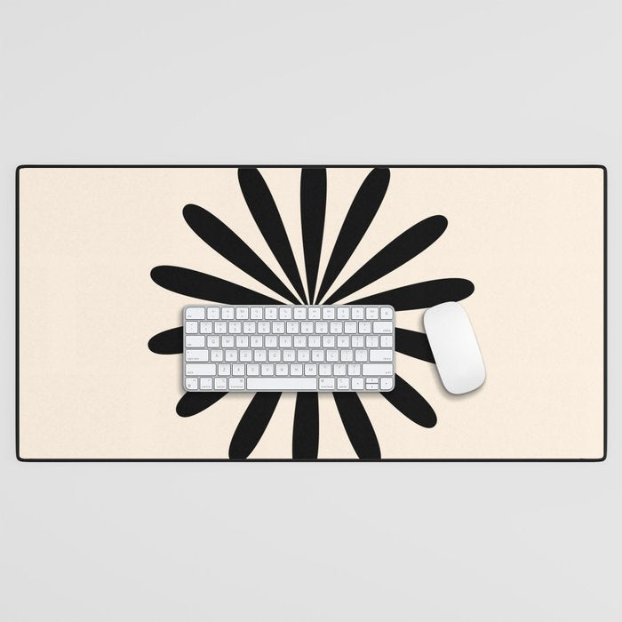 Big Daisy Retro Minimalist Black and Almond Cream Desk Mat Gallery Image 1