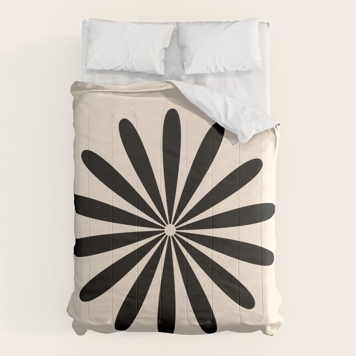 Big Daisy Retro Minimalist Black and Almond Cream Comforter Gallery Image 6