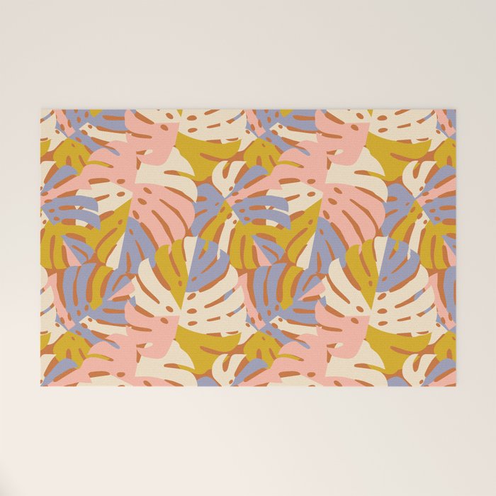 Color Block Monstera Pink + Lavender Welcome Mat Gallery Image 1