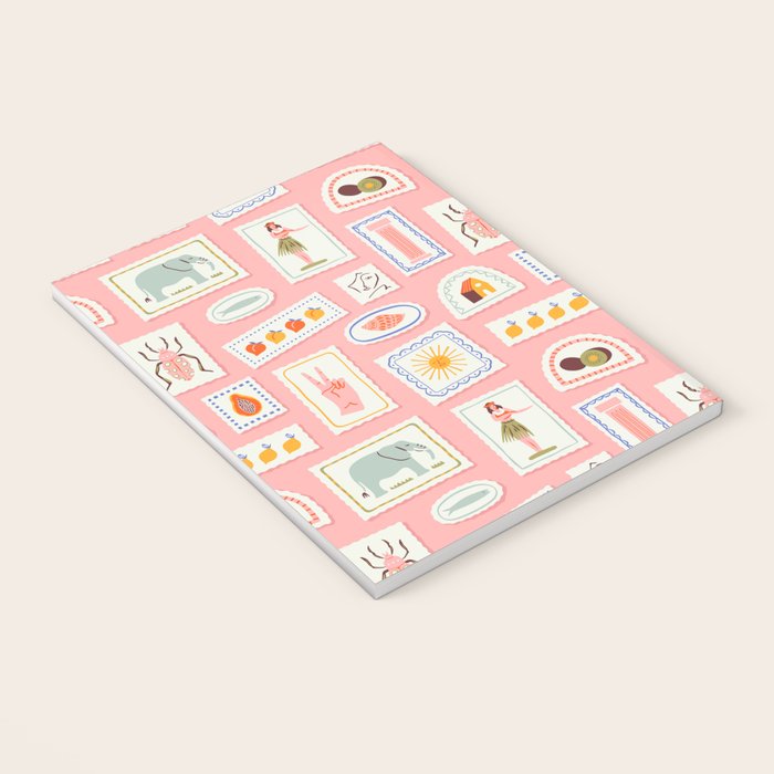 Vintage summer travel postage stamp pattern Notebook Gallery Image 3