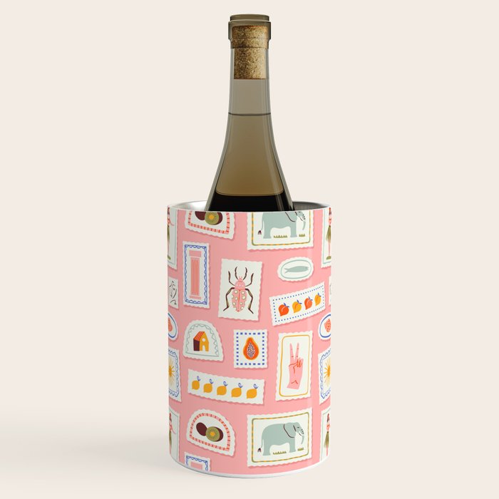 Vintage summer travel postage stamp pattern Wine Chiller Gallery Image 1