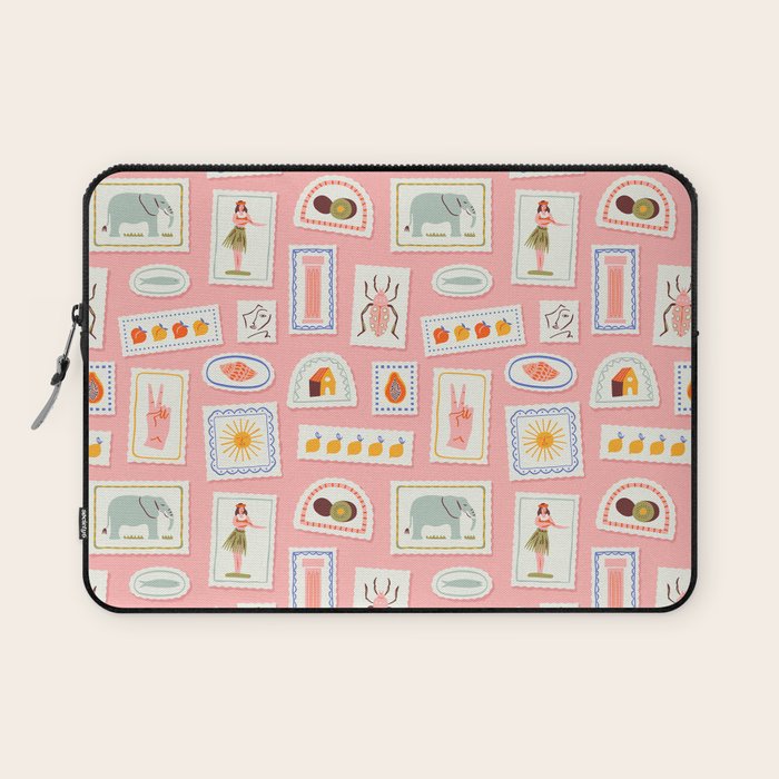 Vintage summer travel postage stamp pattern Laptop Sleeve Gallery Image 1