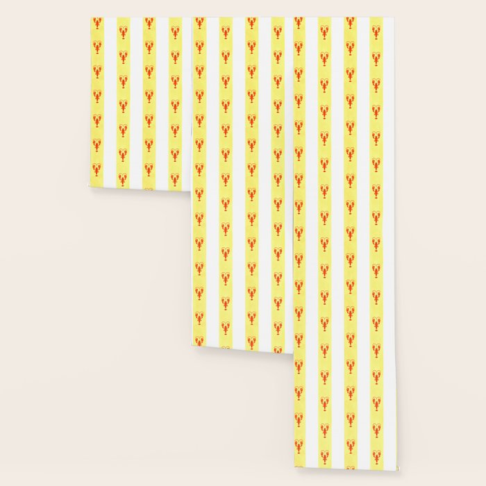 Red Lobsters On Hand-Painted Sunny Yellow Stripes Wallpaper Gallery Image 3