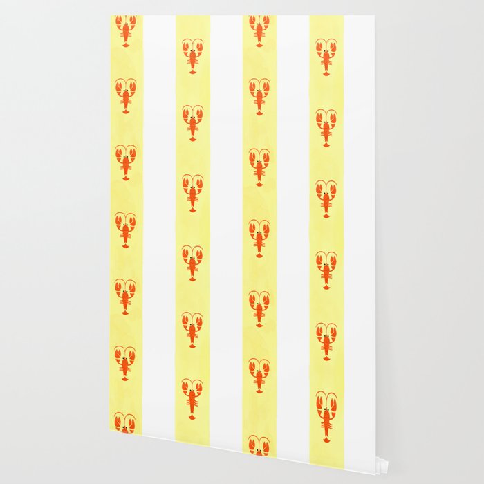Red Lobsters On Hand-Painted Sunny Yellow Stripes Wallpaper Gallery Image 2