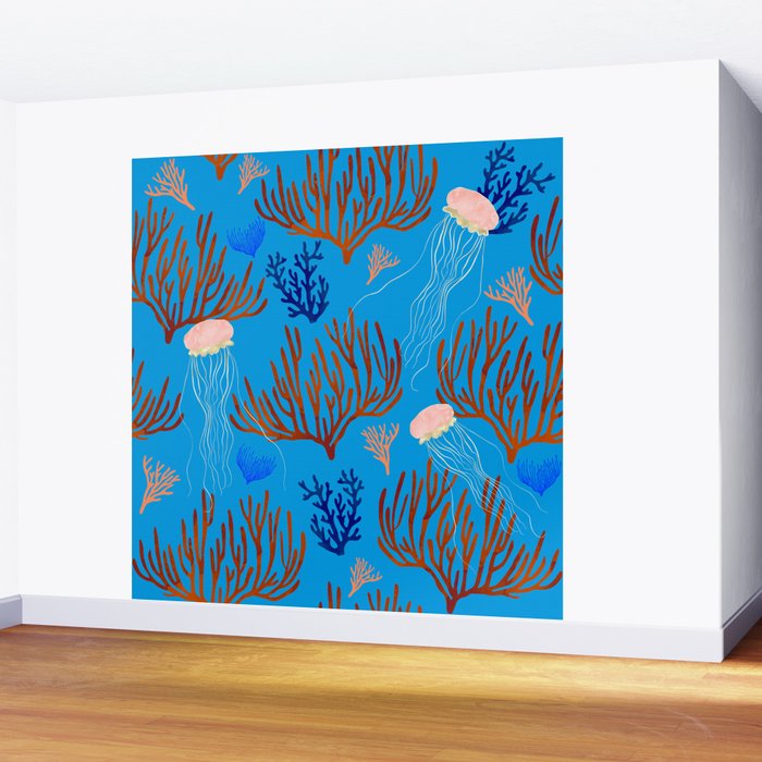 Jellyfish and Coral-Blue Wall Mural Gallery Image 2