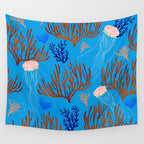 Jellyfish and Coral-Blue Wall Tapestry Gallery Image 4