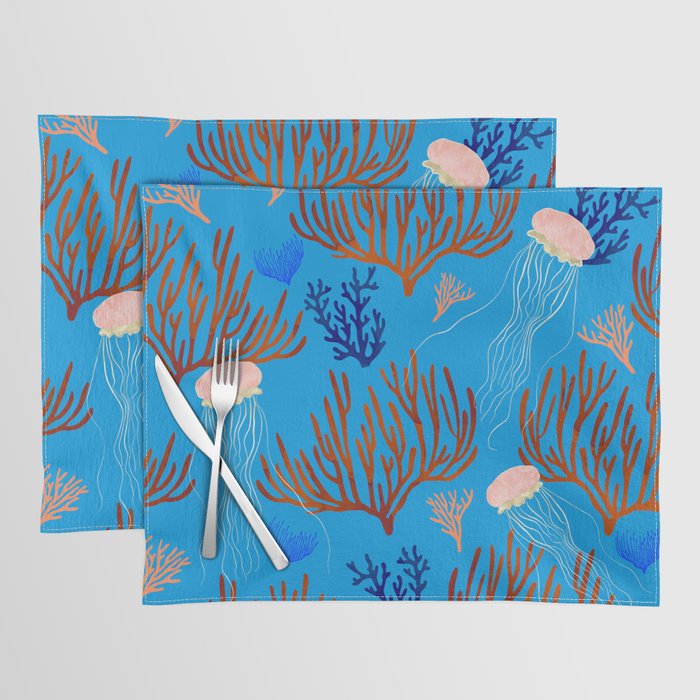 Jellyfish and Coral-Blue Placemat Gallery Image 1