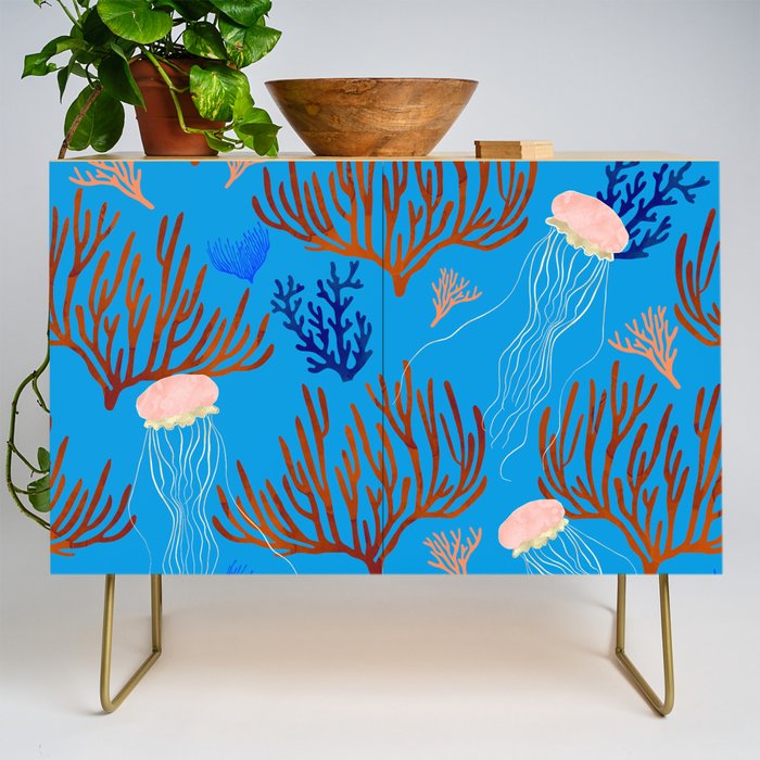 Jellyfish and Coral-Blue Credenza Gallery Image 1