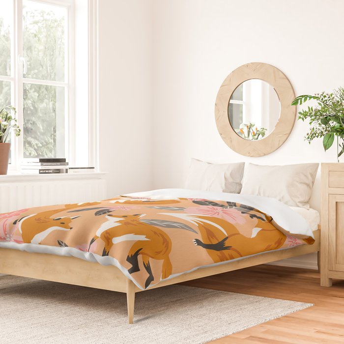 Foxes & Blooms - Melon Palette Duvet Cover Gallery Image 2