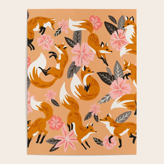Foxes & Blooms - Melon Palette Poster Gallery Image 1