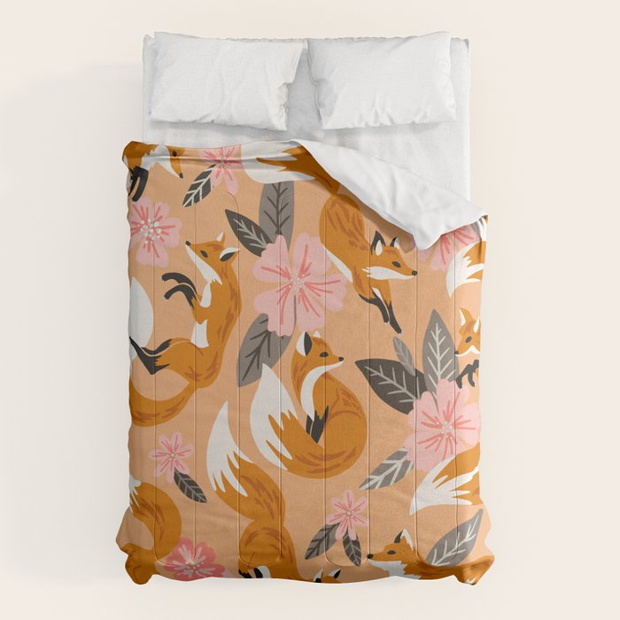 Foxes & Blooms - Melon Palette Comforter Gallery Image 6