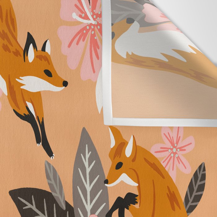 Foxes & Blooms - Melon Palette Wall Tapestry Gallery Image 3