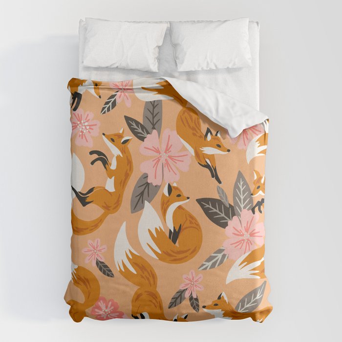 Foxes & Blooms - Melon Palette Duvet Cover Gallery Image 6