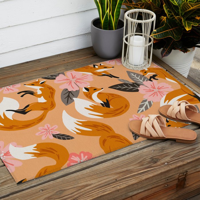 Foxes & Blooms - Melon Palette Outdoor Rug Gallery Image 2