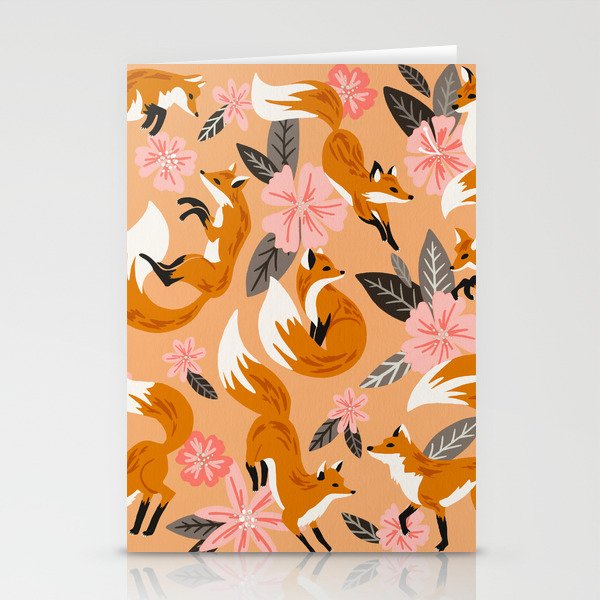 Foxes & Blooms - Melon Palette Stationery Card Gallery Image 1