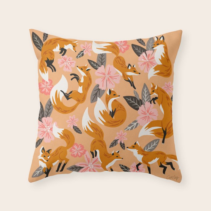 Foxes & Blooms - Melon Palette Throw Pillow Gallery Image 6