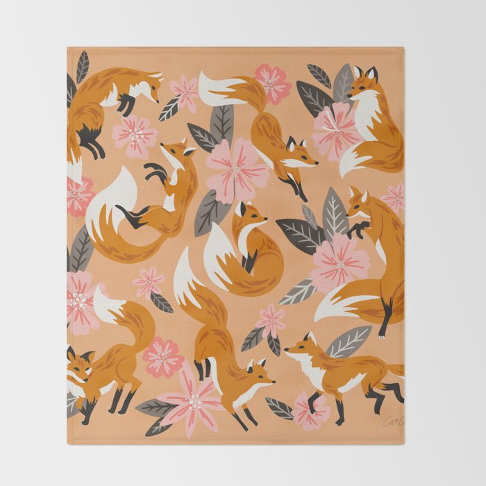 Foxes & Blooms - Melon Palette Throw Blanket Gallery Image 2