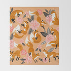 Foxes & Blooms - Melon Palette Throw Blanket Gallery Image 2