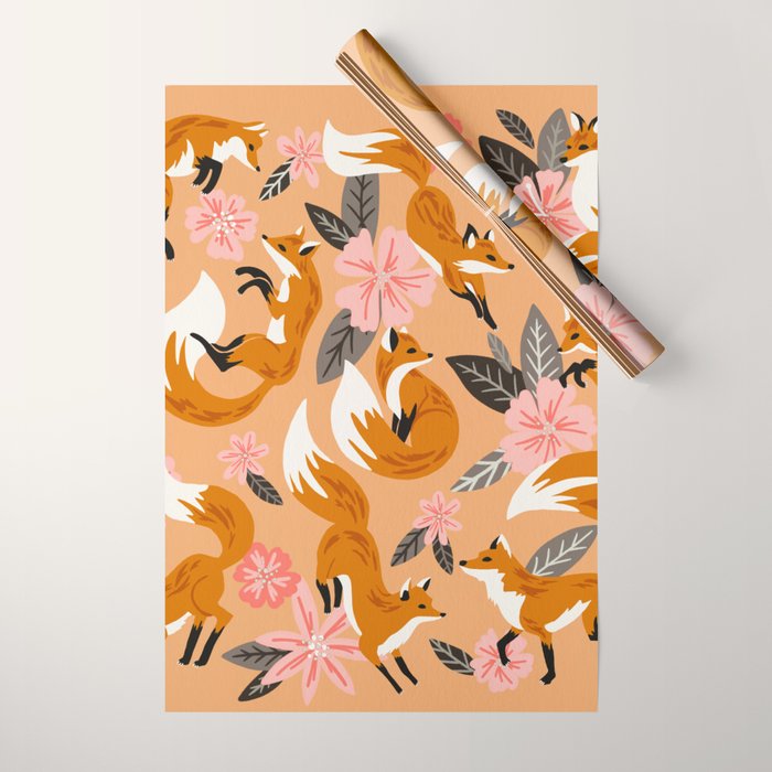 Foxes & Blooms - Melon Palette Wrapping Paper Gallery Image 1
