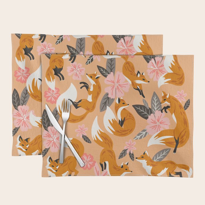Foxes & Blooms - Melon Palette Placemat Gallery Image 1
