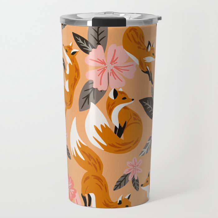 Foxes & Blooms - Melon Palette Travel Mug Gallery Image 1