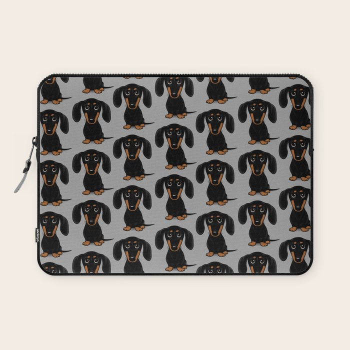 Black and Tan Dachshund | Cute Cartoon Wiener Dog Laptop Sleeve Gallery Image 1