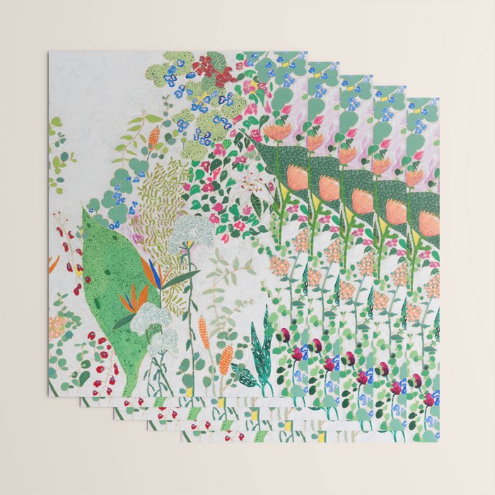 Painterly Floral Jungle on Pink and White Wrapping Paper Gallery Image 3
