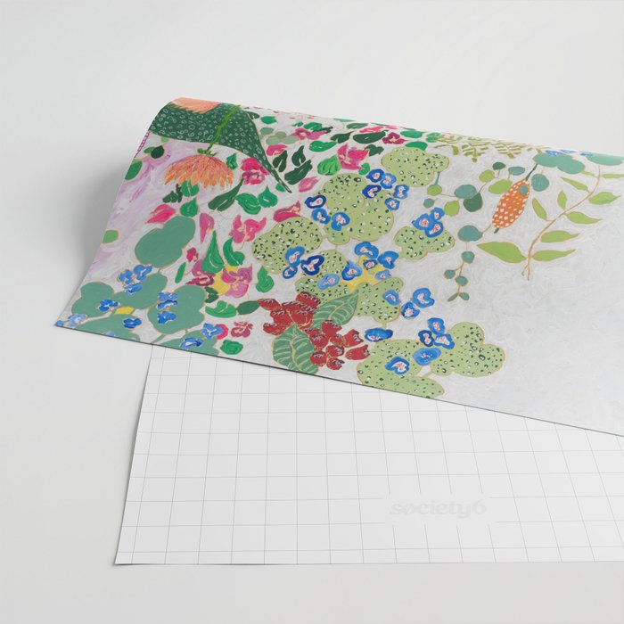 Painterly Floral Jungle on Pink and White Wrapping Paper Gallery Image 2