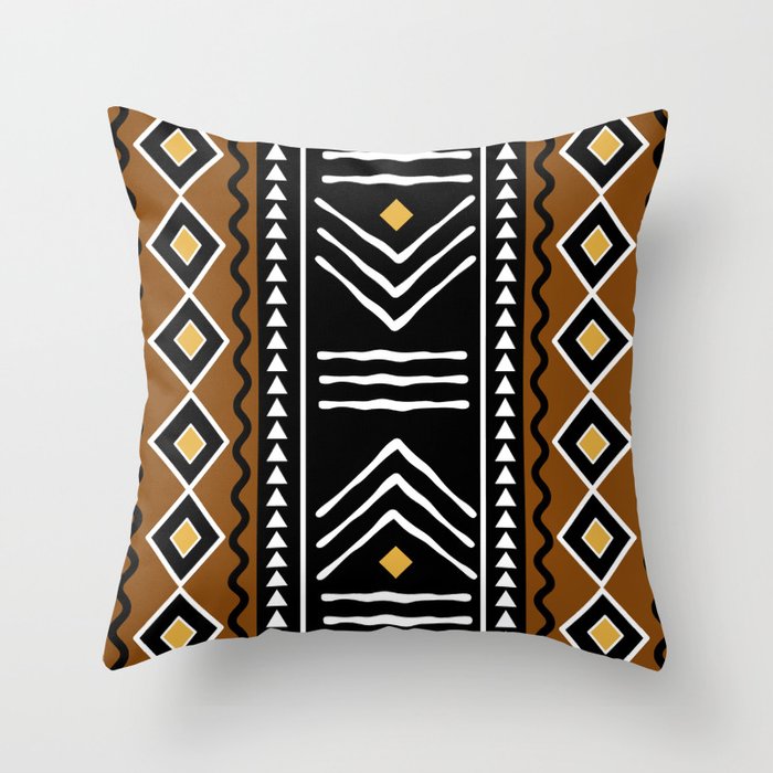Tribal African Bogolan Fabric Art Design Throw Pillow Gallery Image 1