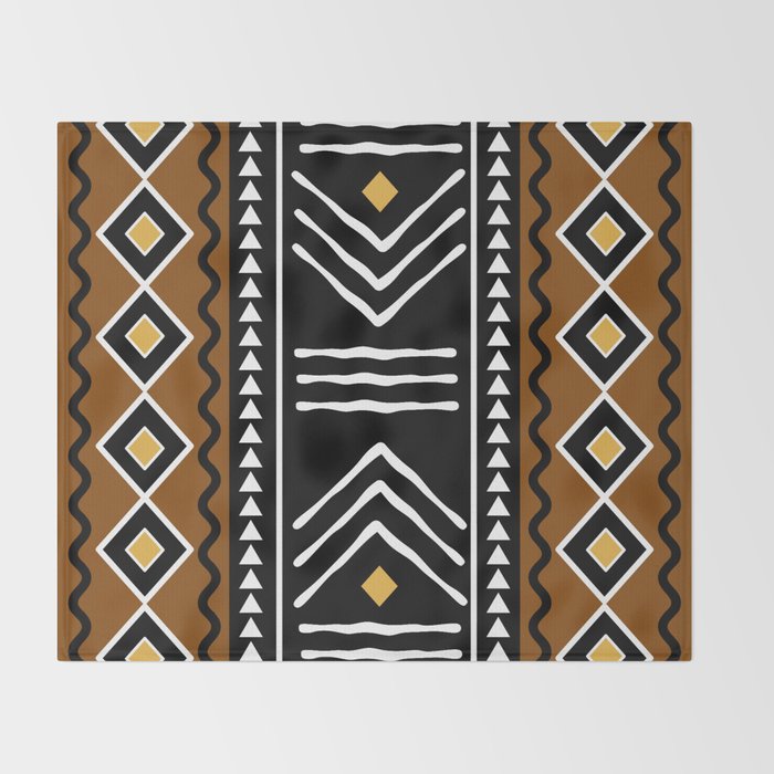 Tribal African Bogolan Fabric Art Design Throw Blanket Gallery Image 2