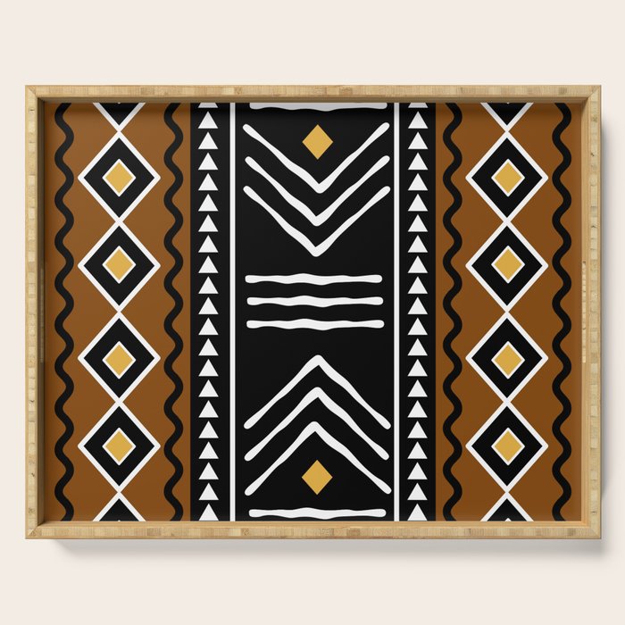 Tribal African Bogolan Fabric Art Design Serving Tray Gallery Image 1