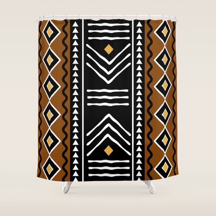 Tribal African Bogolan Fabric Art Design Shower Curtain Gallery Image 1