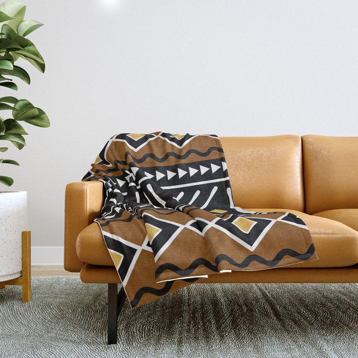 Tribal African Bogolan Fabric Art Design Throw Blanket Gallery Image 1