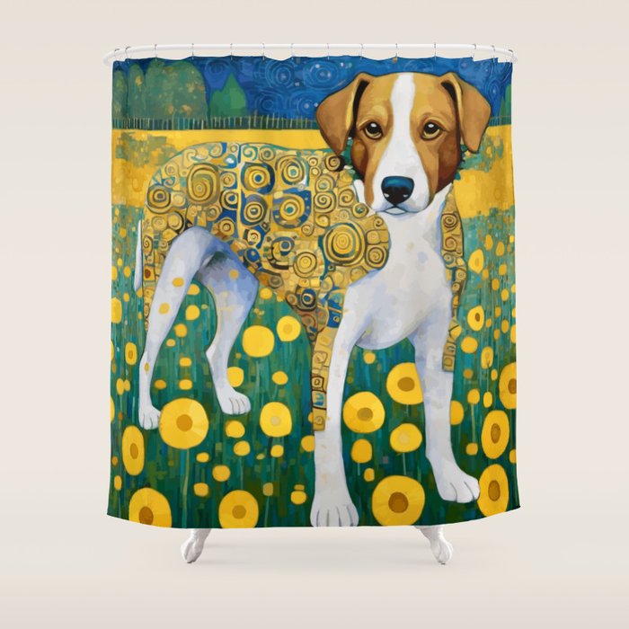 Klimt Dog in Flower Garden Landscape  Shower Curtain Gallery Image 1