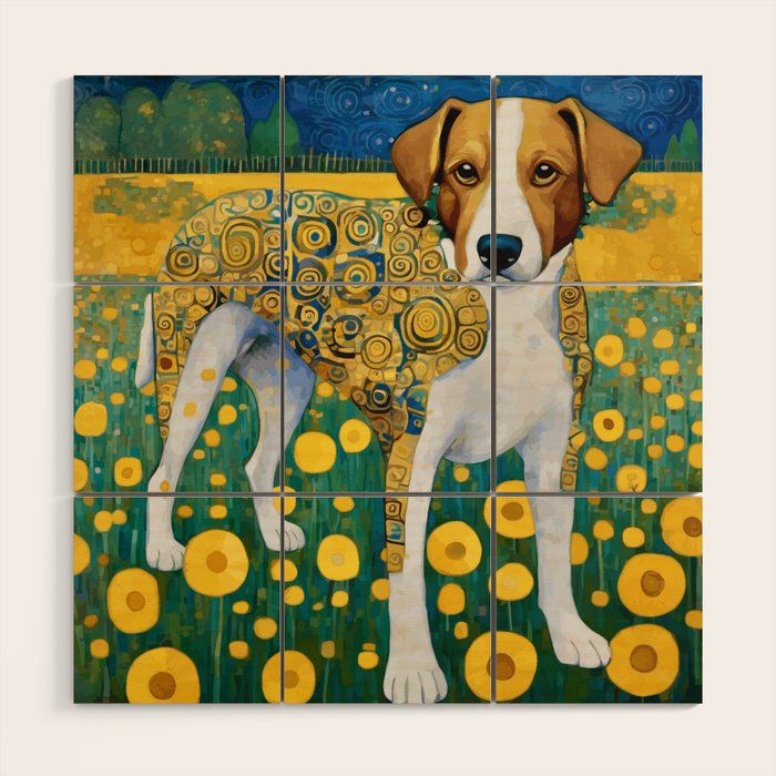 Klimt Dog in Flower Garden Landscape  Wood Wall Art Gallery Image 1