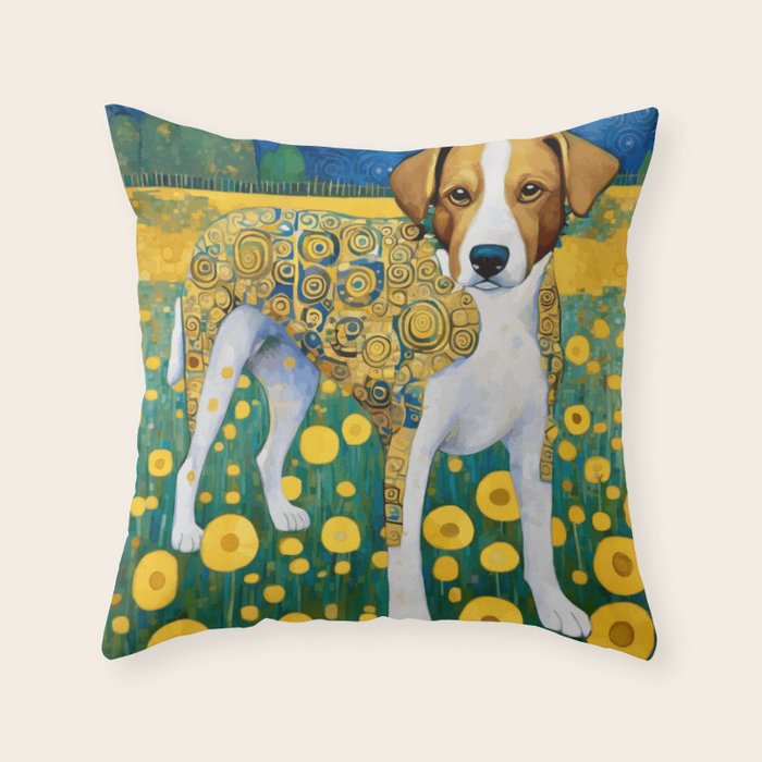Klimt Dog in Flower Garden Landscape  Throw Pillow Gallery Image 6