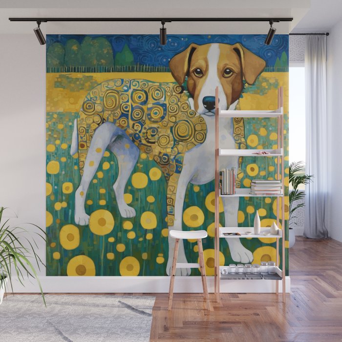 Klimt Dog in Flower Garden Landscape  Wall Mural Gallery Image 1
