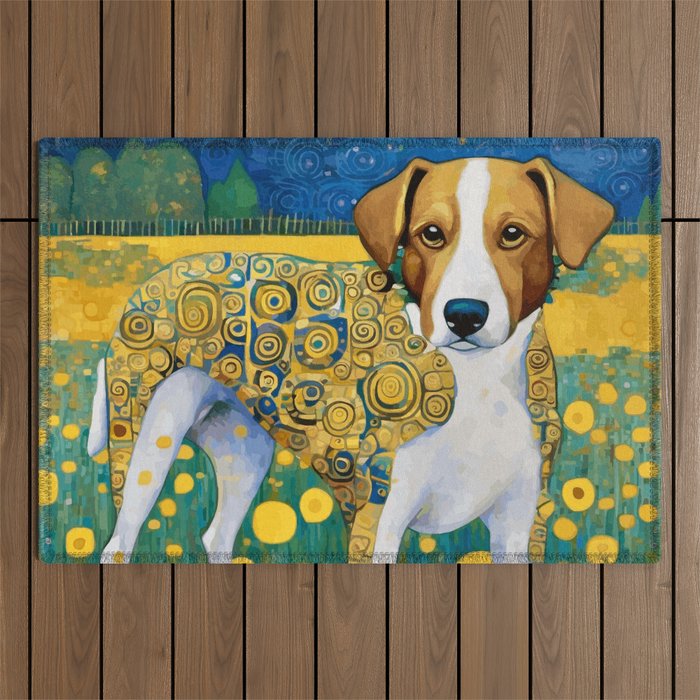 Klimt Dog in Flower Garden Landscape  Outdoor Rug Gallery Image 1