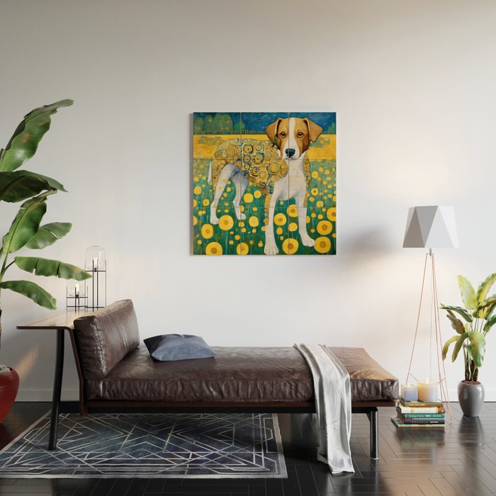 Klimt Dog in Flower Garden Landscape  Wood Wall Art Gallery Image 2