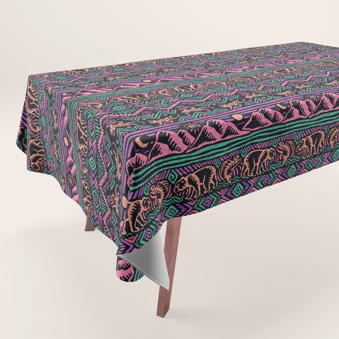 Mangatsika Mountain Stripe - Peach, Teal, Purple Tablecloth Gallery Image 1