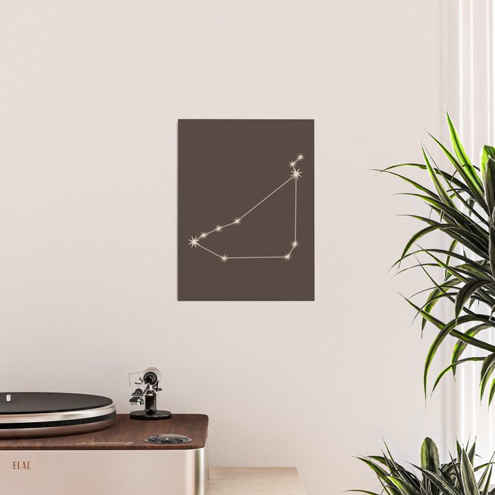 Capricorn Zodiac Star Constellation Line Art Coffee Brown Poster Gallery Image 2