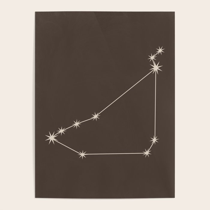 Capricorn Zodiac Star Constellation Line Art Coffee Brown Poster Gallery Image 4