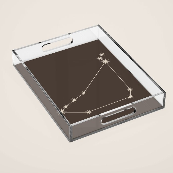 Capricorn Zodiac Star Constellation Line Art Coffee Brown Acrylic Tray Gallery Image 1