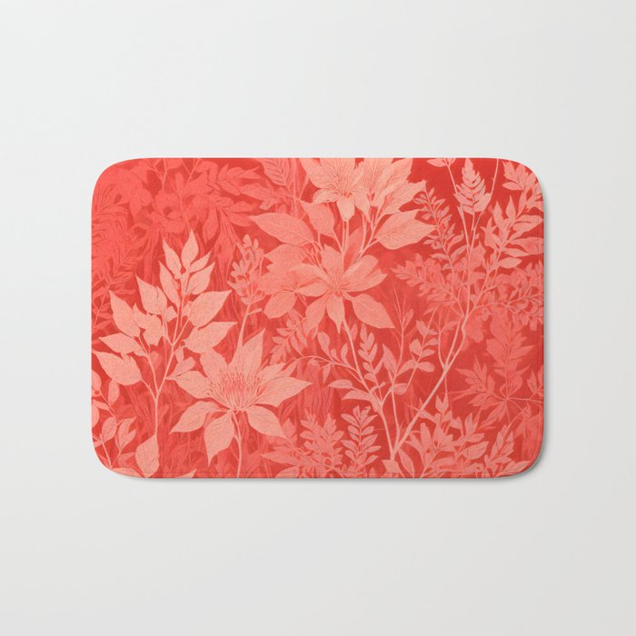 Passion Forest, Red Botanical Maximalist Bold, Nature Plants Jungle Fern Plants, Eclectic Bohemian Boho Vintage Modern, Illustration Leaves Warm Intricate Drawing Bath Mat Gallery Image 1