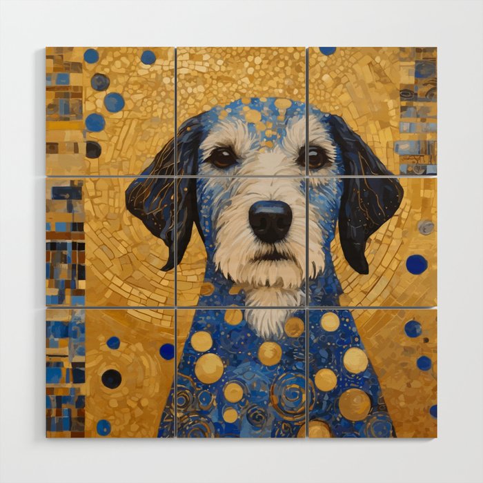 Gustav Klimt Style Dog with Blue and Gold Costume Wood Wall Art Gallery Image 1