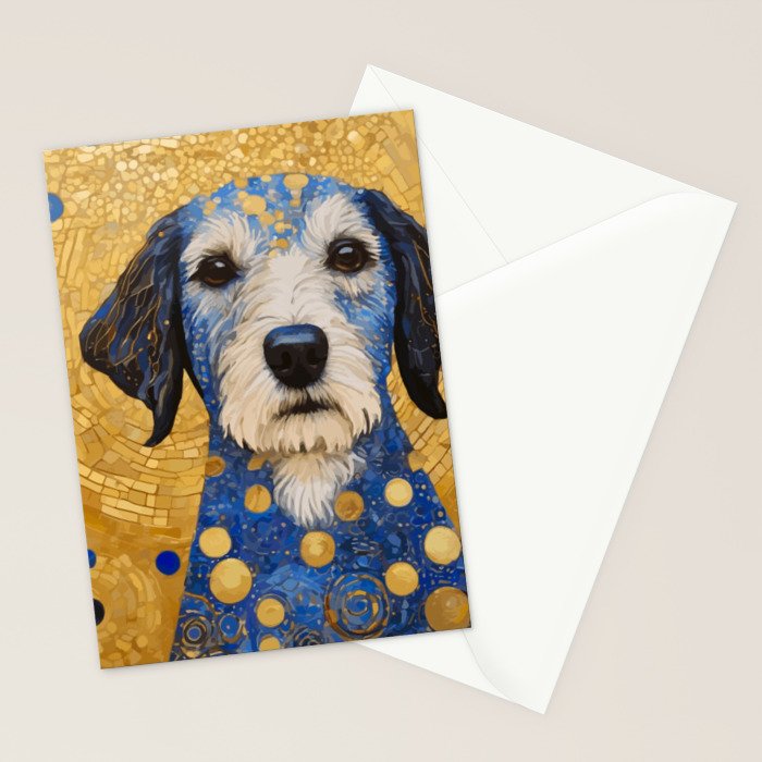 Gustav Klimt Style Dog with Blue and Gold Costume Stationery Card Gallery Image 2