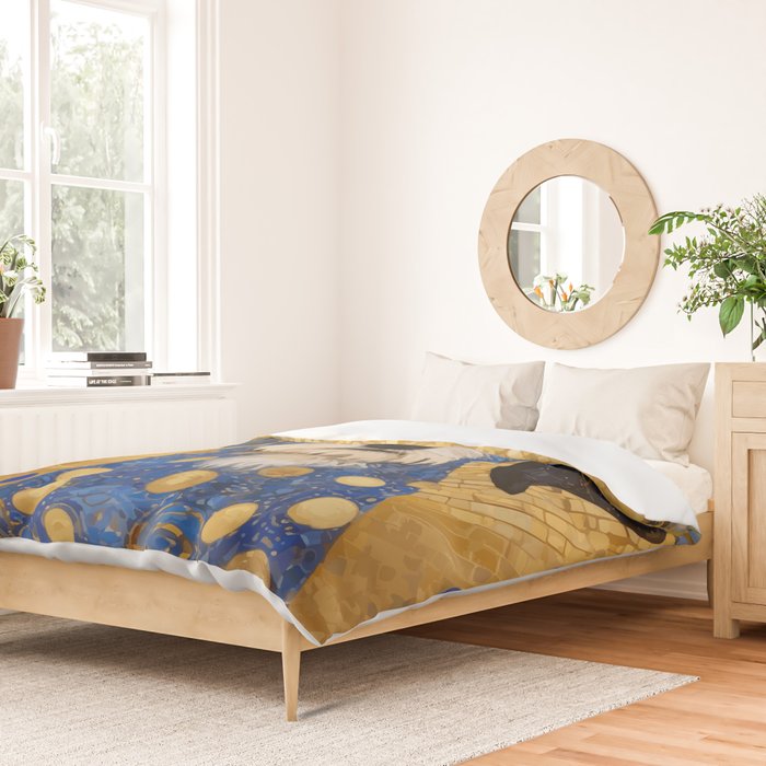 Gustav Klimt Style Dog with Blue and Gold Costume Duvet Cover Gallery Image 2
