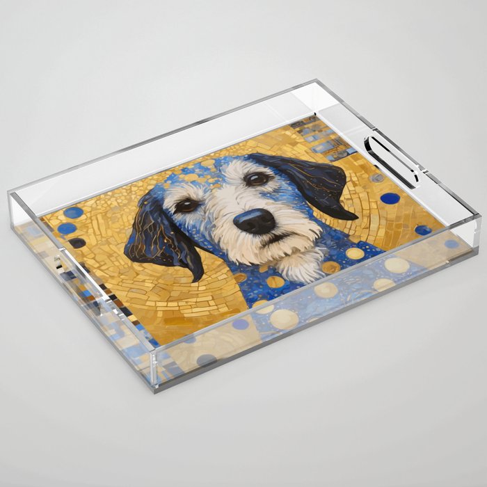 Gustav Klimt Style Dog with Blue and Gold Costume Acrylic Tray Gallery Image 1