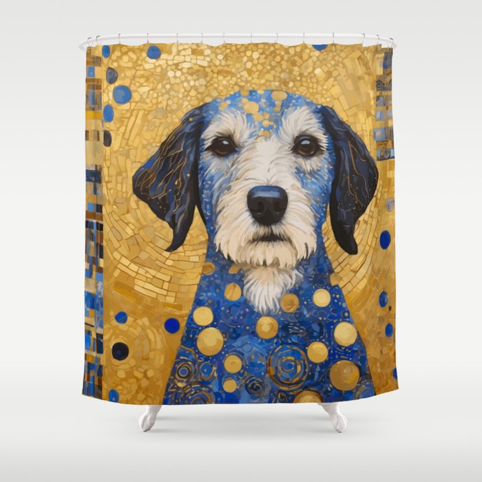 Gustav Klimt Style Dog with Blue and Gold Costume Shower Curtain Gallery Image 1